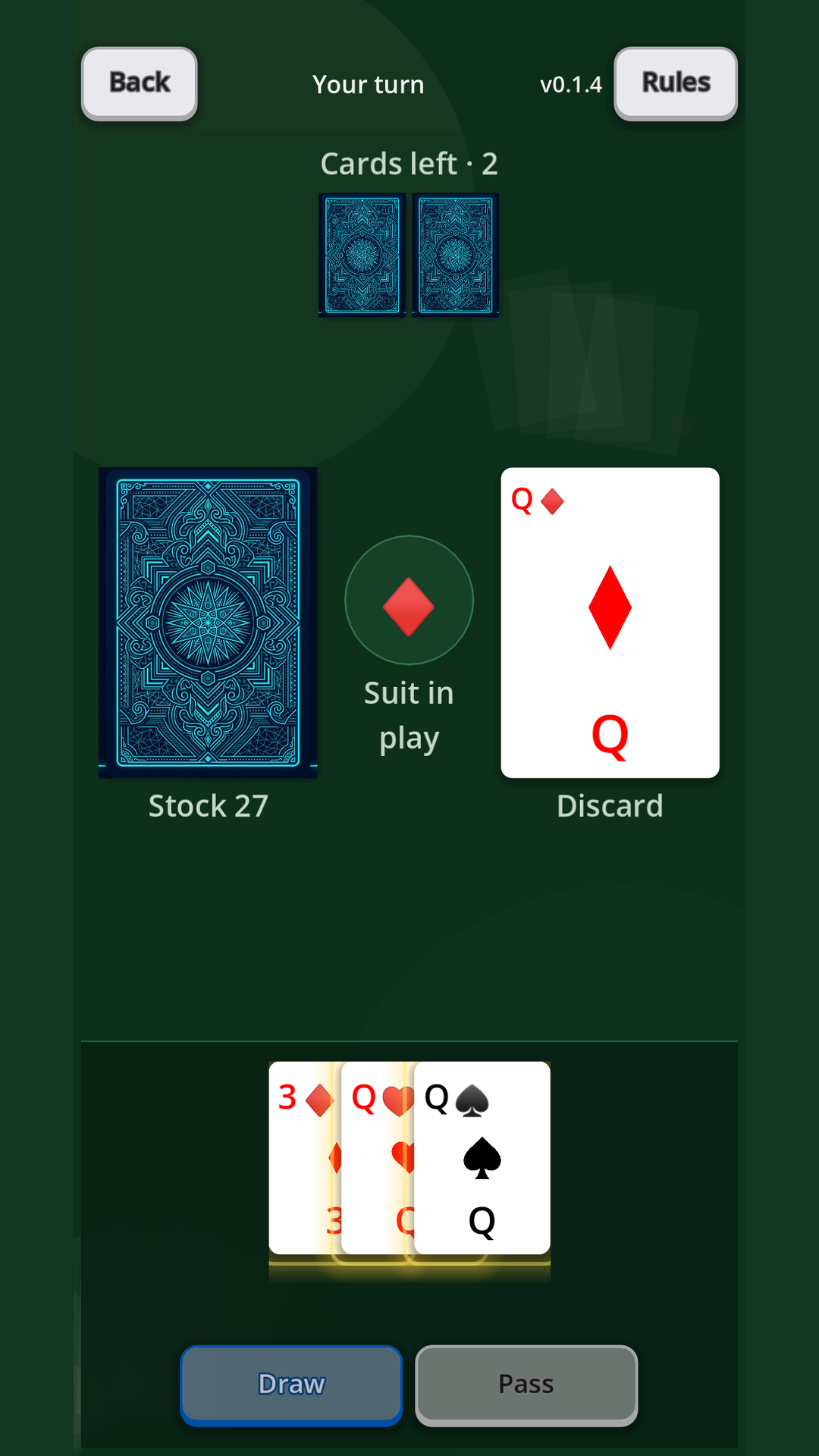 Portrait MeshGames Crazy Eights wild-eight suit chooser over the card table